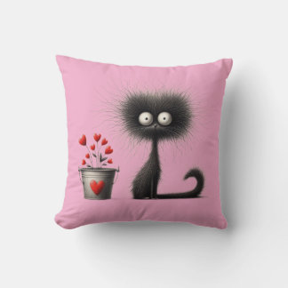Valentine Cat & Coffee Art Throw Pillow Kissen