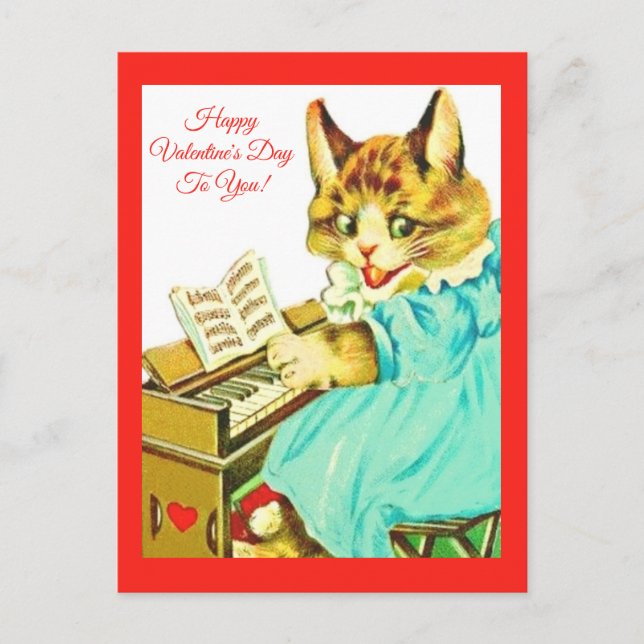 Valentine Cat Piano Glücklicher Valentinstag! Postkarte (Vorderseite)
