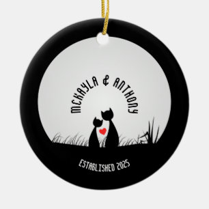 Valentine Cats Red Heart Moon Silhouette Couple Keramik Ornament