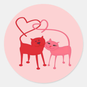 Valentine Cats Round Aufkleber