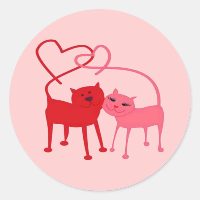 Valentine Cats Round Aufkleber (Vorderseite)