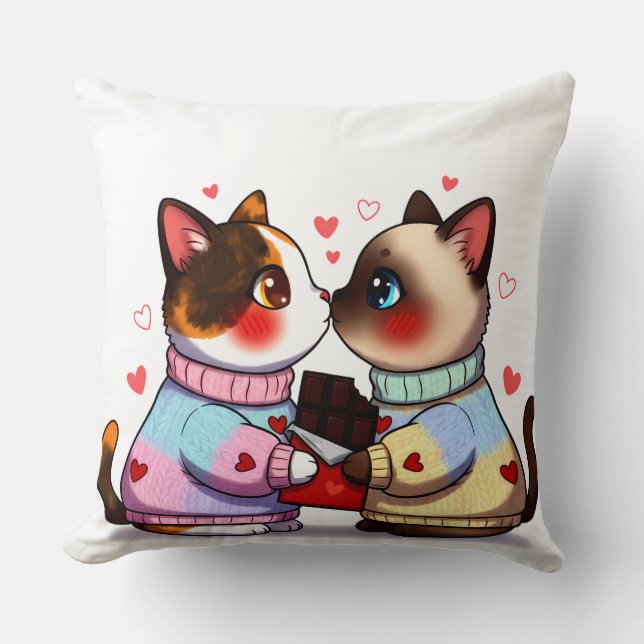 Valentine Cats with Chocolate Kissen (Vorderseite)