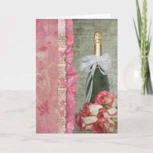 Valentine champagne bottle with roses feiertagskarte
