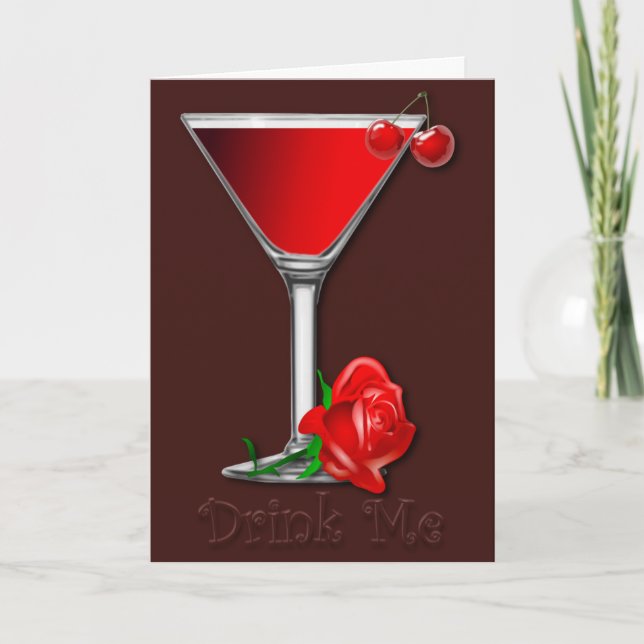 Valentine Cherry Martini Card Feiertagskarte (Vorderseite)