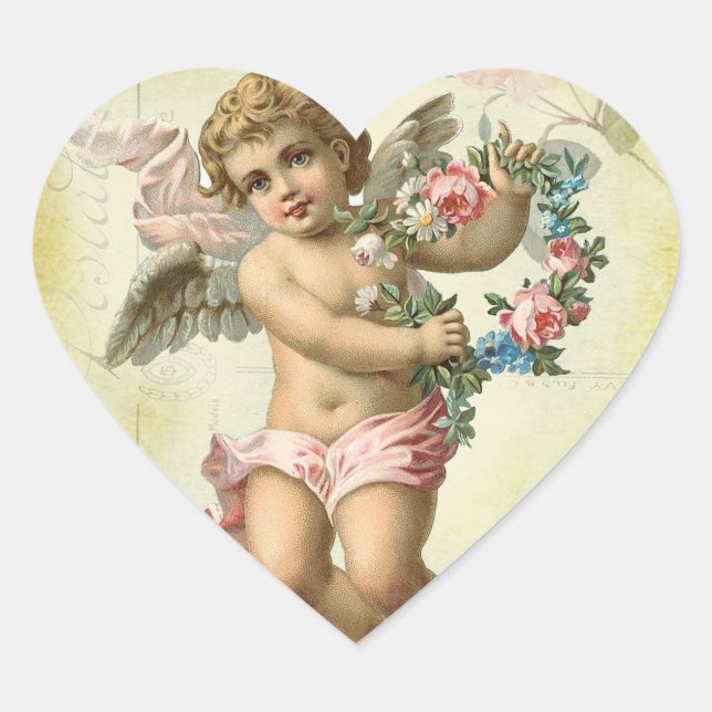 Valentine Cherub Herz-Aufkleber (Vorderseite)