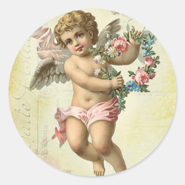 Valentine Cherub Runder Aufkleber (Vorderseite)