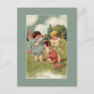 Valentine Cherubs Green Feiertagspostkarte
