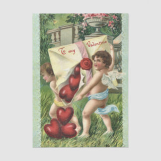 Valentine Cherubs with Envelope of Red Hearts Seidenpapier