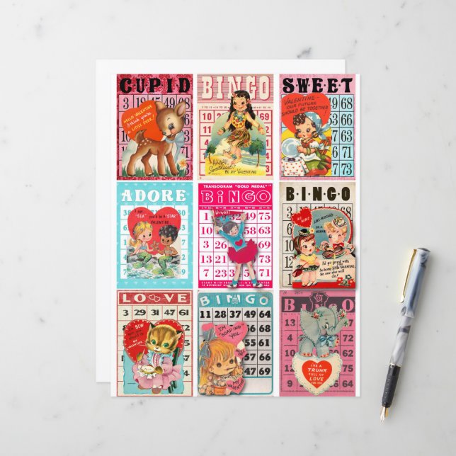 Valentine Clipart Collage Sheet - Pocket Cards (Vorderseite/Rückseite Beispiel)