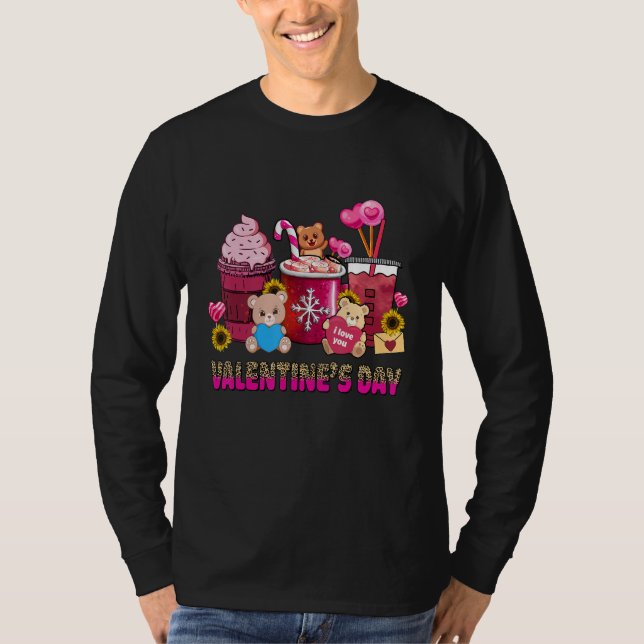 Valentine Coffee Latte Lover Cute Pink Bear Valent T-Shirt (Vorderseite)