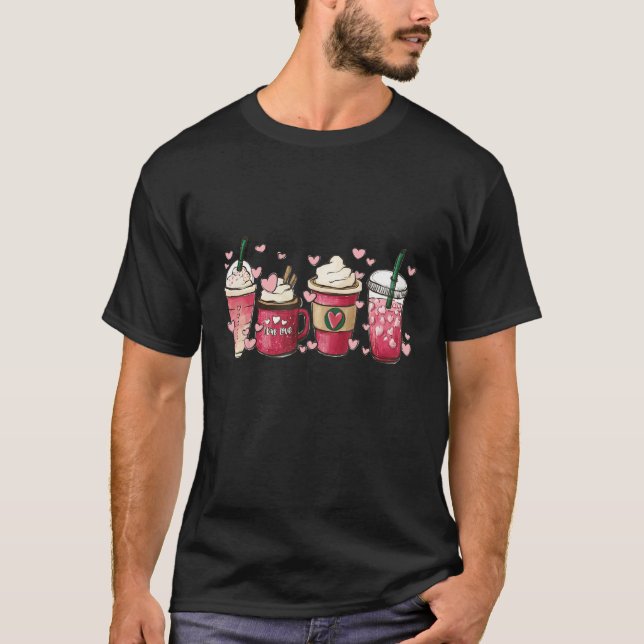 Valentine Coffee Latte Lover Pink Heart Funny Vale T-Shirt (Vorderseite)