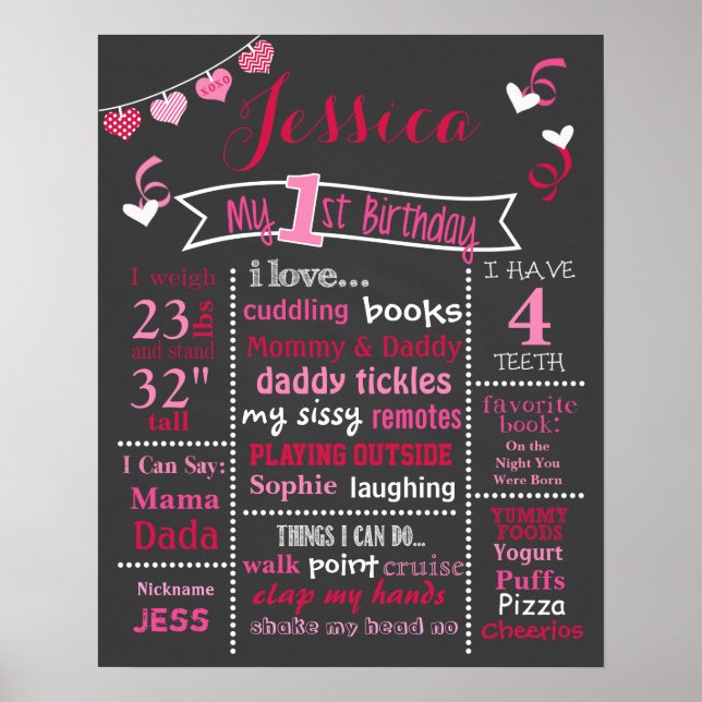 Valentine Confetti Birthday Chalkboard Poster (Vorne)