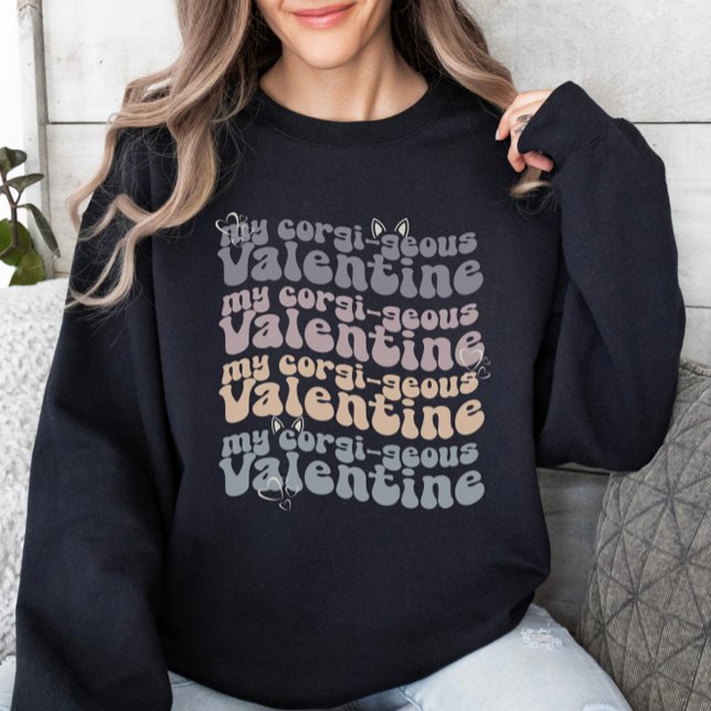 Valentine Corgi Mama Retro individuell anpassbar Sweatshirt (Von Creator hochgeladen)