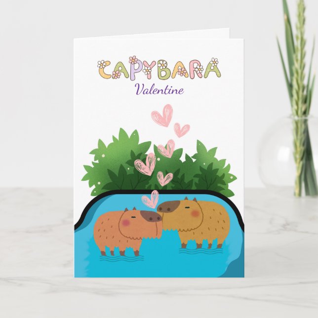 Valentine Couple Capybara Schwimmen im Wasser Karte (Vorderseite)