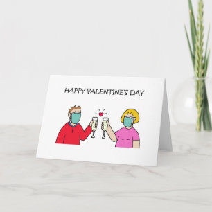 Valentine Couple Wear Face Masken Card Karte