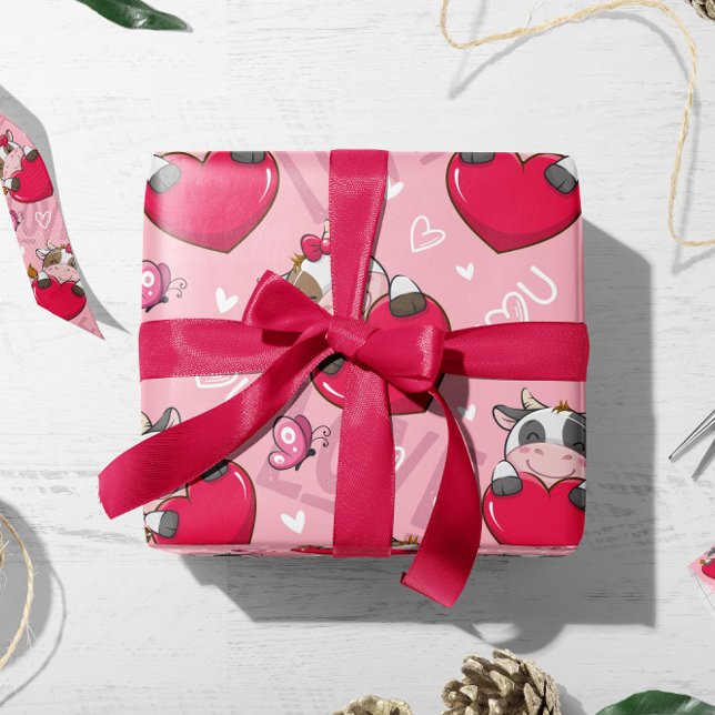 Valentine Cow Red Hearts | Valentine Gift Wrap Geschenkpapier (Von Creator hochgeladen)