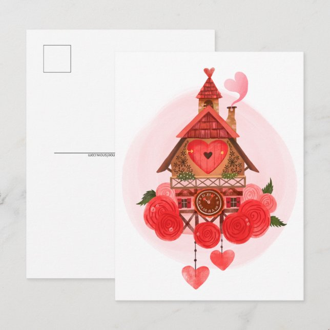 Valentine Cuckoo Uhr Postkarte (Vorne/Hinten)