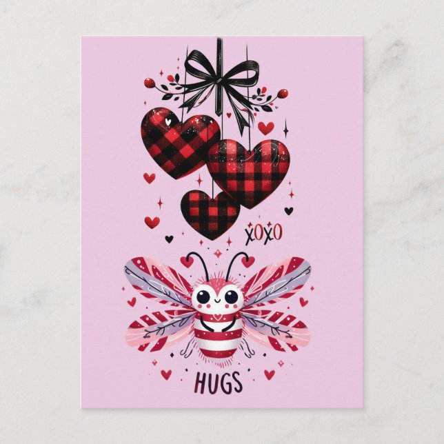VALENTINE CUDDLE BUG HUGS POSTKARTE (Vorderseite)