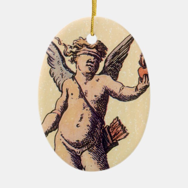 Valentine Cupid Blindgefaltet, Vintage Tarot Card Keramikornament (Vorne)