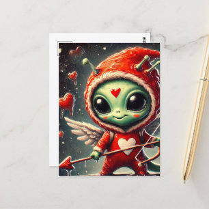 Valentine Cupid Green Alien Postkarte