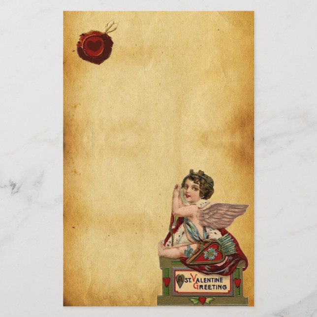 VALENTINE CUPID MIT ARROWS,RED WAX SIEGEL PARCHING BRIEFPAPIER (Vorderseite)