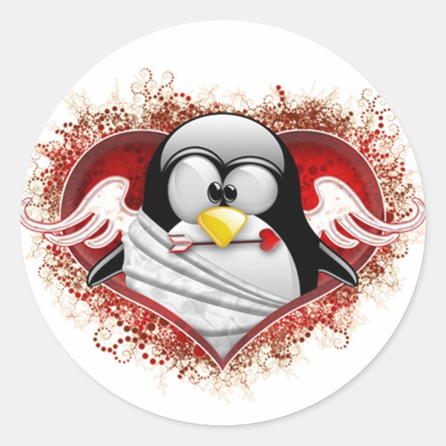 Valentine Cupid Tux Runder Aufkleber (Vorderseite)