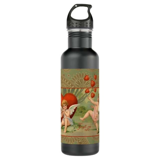 Valentine Cupids Liebe Antik Vintag Edelstahlflasche (Vorderseite)