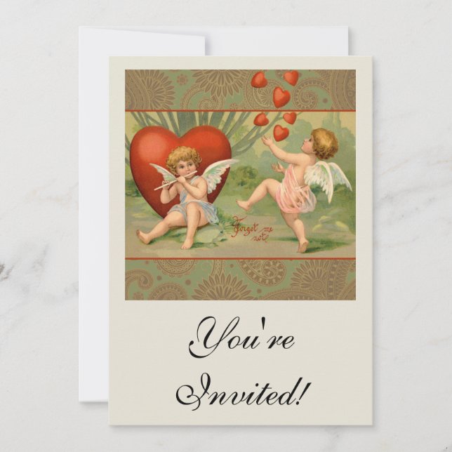 Valentine Cupids Liebe Antik Vintag Einladung (Vorderseite)