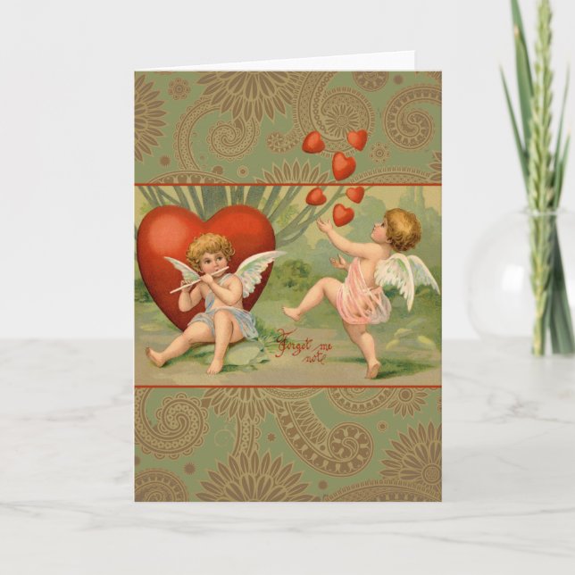 Valentine Cupids Liebe Antik Vintag Feiertagskarte (Vorderseite)