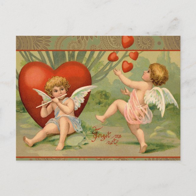 Valentine Cupids Liebe Antik Vintag Feiertagspostkarte (Vorderseite)