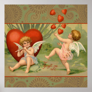 Valentine Cupids Liebe Antik Vintag Poster