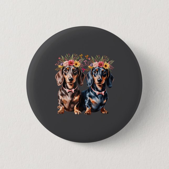 Valentine Dachshund Matching Couple Love Floral Do Button (Vorderseite)