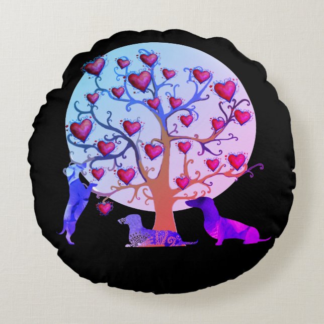 Valentine Dackel Hearts Runder Kissen (Vorderseite)