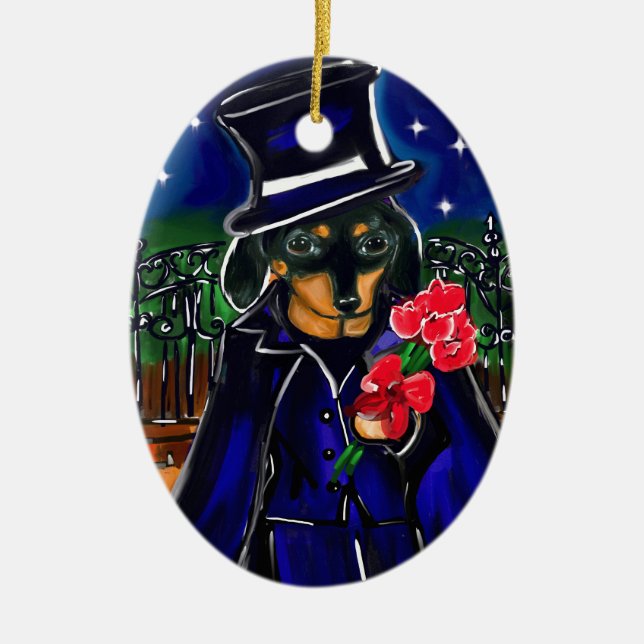 VALENTINE-DACKEL KERAMIK ORNAMENT (Vorne)