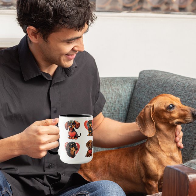 Valentine Dackel Watercolor Hundeherzen Tasse (Valentine Dachshund Watercolor dog hearts Mug)