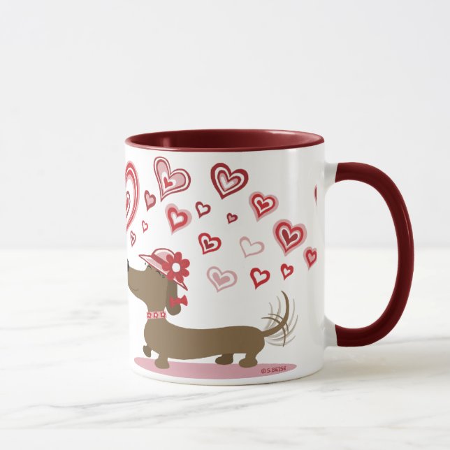 Valentine-Dackeln LIEBE SIE! Tasse (Rechts)