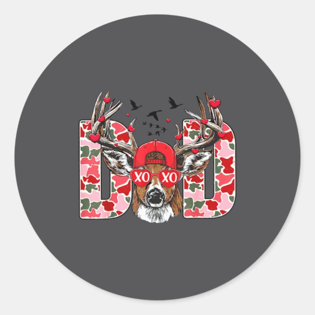 Valentine Dad Camo Deer Buck Hunting Matching Vale Runder Aufkleber (Vorderseite)
