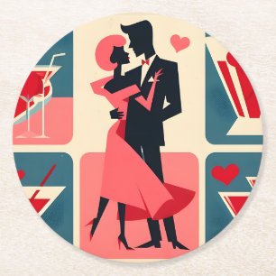 Valentine Dancing Couple Runder Pappuntersetzer