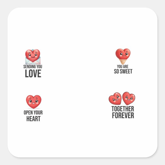 Valentine Day 4 Pack-Aufkleber Quadratischer Aufkleber (Vorderseite)