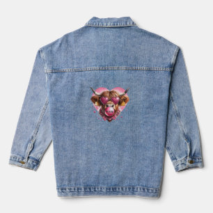 Valentine Day Animal Highland Cow Bubble Gum Farm Jeansjacke