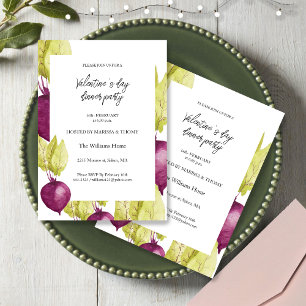Valentine Day Dinner Party Wasserfarbener Bettroot Feiertagskarte