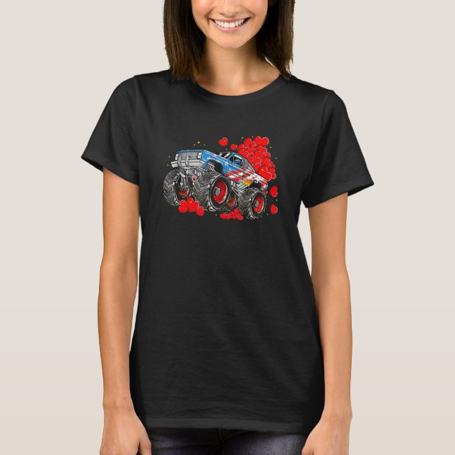 Valentine Day Heart American Flag Monster Truck Bo T-Shirt (Vorderseite)