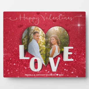 Valentine Day Heart Foto Roter Glitzer Foto Plaque Fotoplatte