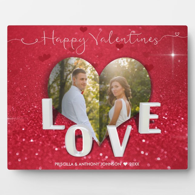 Valentine Day Heart Foto Roter Glitzer Foto Plaque Fotoplatte (Vorderseite)