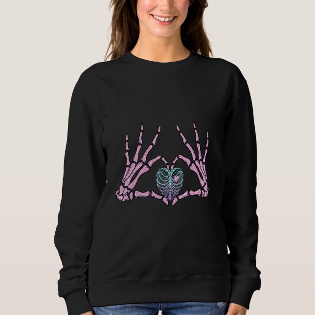 Valentine Day Pastel Color Funny Heart Skeletal Ha Sweatshirt (Vorderseite)