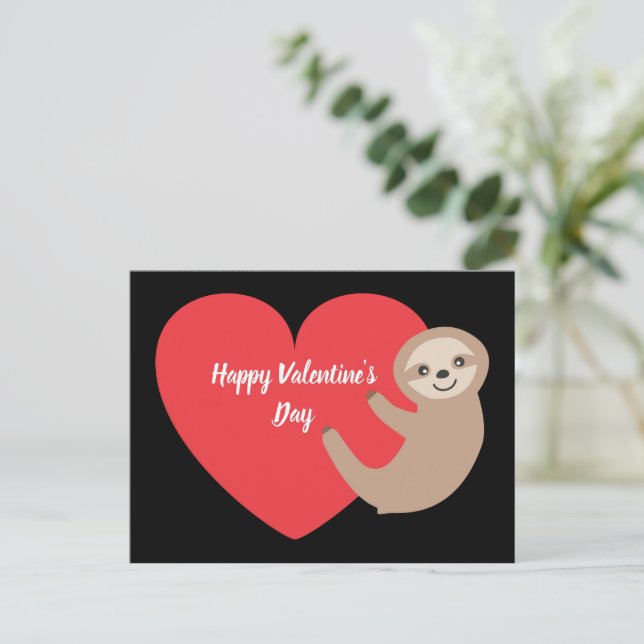 Valentine Day Sloth Postkarte (Stehend Vorderseite)