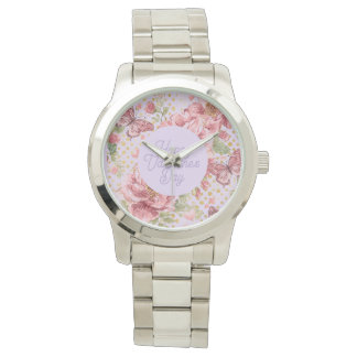 Valentine Days,Elegant,Purple Peach Flowers Patter Armbanduhr
