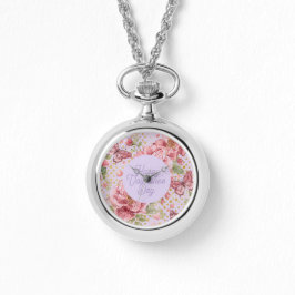 Valentine Days,Elegant,Purple Peach Flowers Patter Armbanduhr