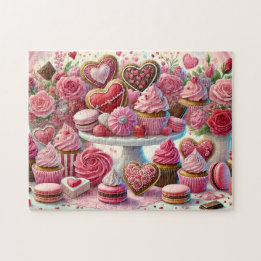 Valentine Dessert Heart Cookies & Cupcakes Table Puzzle