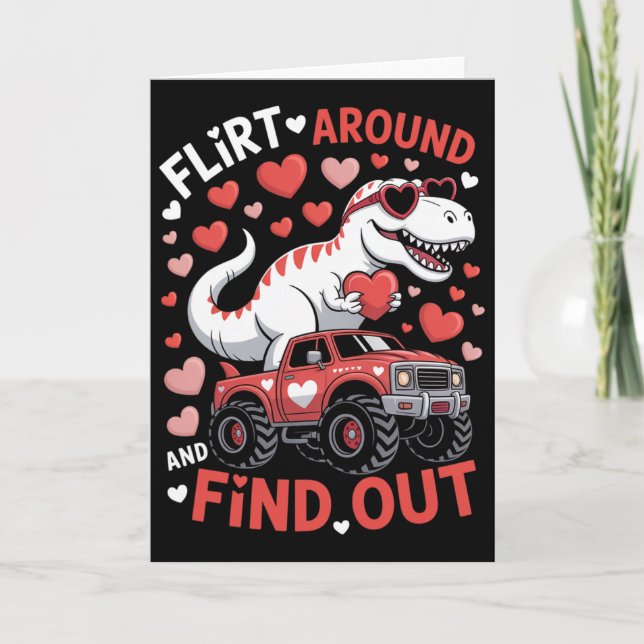Valentine-Dinosaur-Monstertruck flirtet herum und  Karte (Vorderseite)